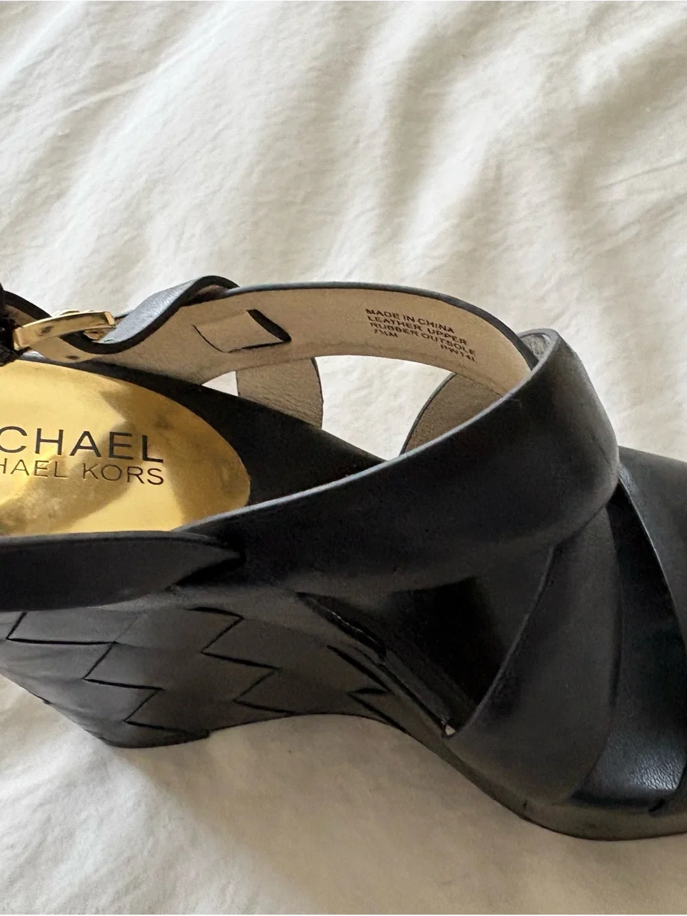 Michael Kors Black Woven Leather Wedge Sandals